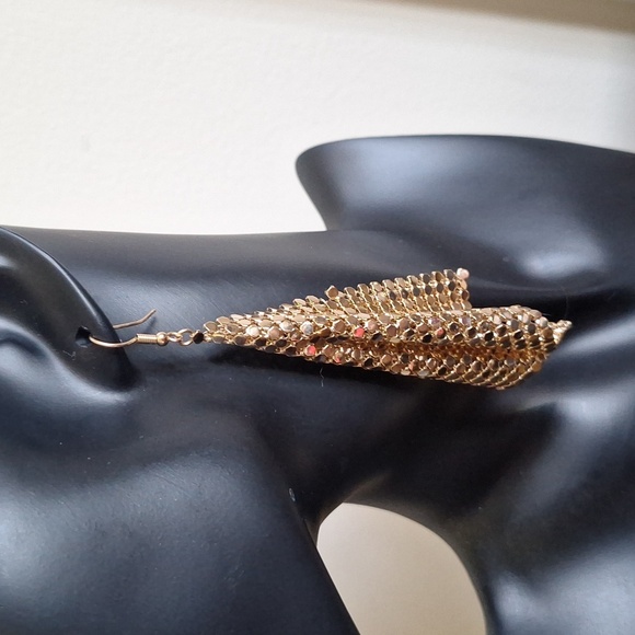 Metal Mesh Grid Sequins Tassel Long Drop Dangle Earrings - Picture 5 of 9